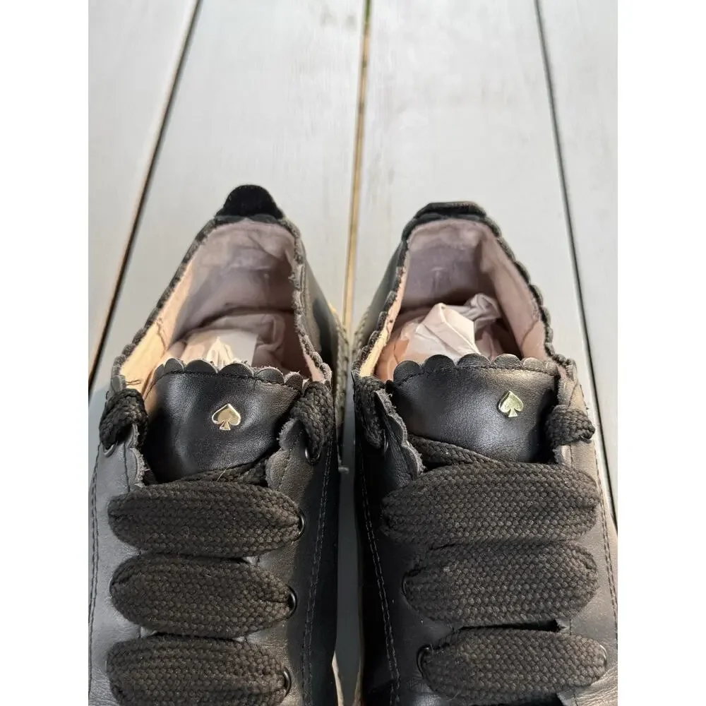 Kate Spade Lena Black Leather Scalloped Espadrille Sneakers Women Size 8M